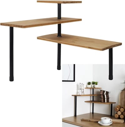 Hoekrek van bamboe, 3-traps, 43 x 27 x 43 cm, ruimtebesparend keukenrek, badkamerorganizer, hoekkast, duurzaam plantenrek, bruin