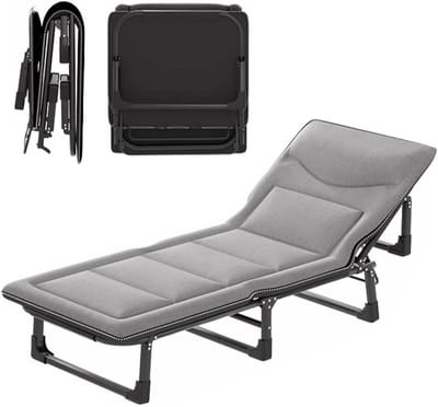 Klapbed met Matras - Comfortabel Logeerbed - Buiten Ontspannen - Verstelbare Rugleuning - 180 x 65 cm - Grijs
