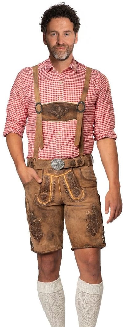 Tannhauser Lederhose Lech Kort met Riem en Bretels 100% Premium Geitenleder Oktoberfest Heren Lederhosen Man - Geitenleer - Maat M