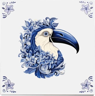 Delfts blauw tegeltje toekan design - delfts blauw wandbord - delftsblauw - hollandse cadeautjes - wanddecoratie - decoratieve accessoires
