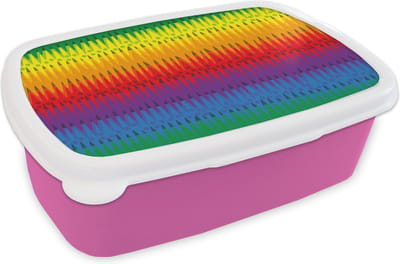 Broodtrommel Roze - Lunchbox - Brooddoos - Patronen - Regenboog - Abstract - 18x12x6 cm - Kinderen - Meisje