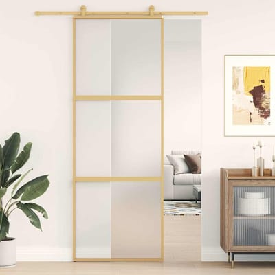 vidaXL - Schuifdeur - 76x205 - cm - mat - ESG-glas - en - aluminium - goudkleurig