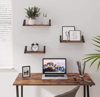 VASAGLE wandplank in industrieel ontwerp, zwevende plank, set van 3, wandmontage, 44,2 x 15,6 x 8,2 cm, stabiele plank voor presentatie, voor woonkamer, badkamer, keuken, vintage, LWS33BX