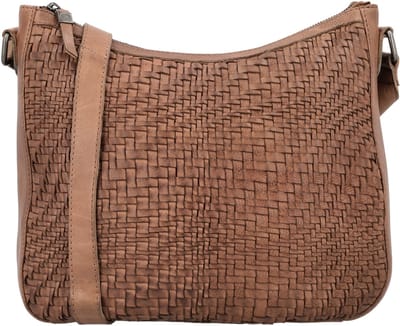 Hide & Stitches Inspired by Illusion Schoudertas Unisex - Crossbodytas met telefoonvak - Tas van 100% Leder met ritssluiting - Bruin