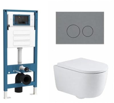 QeramiQ Dely Swirl Toiletset - inbouwreservoir Qeramiq Flush - 35mm zitting - kunststof licht grijze bedieningsplaat - ronde knoppen - glans wit