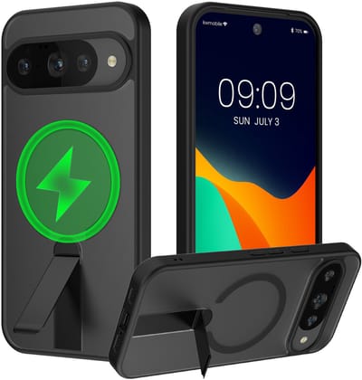 kwmobile matte-transparante beschermhoes met standaard, voor Google Pixel 10 / Pixel 10 Pro / Pixel 9 / Pixel 9 Pro – zwart / mat transparant