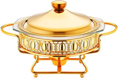 Voedselverwarmer Set - Buffet Server - Feestelijk Serveren - Vergulde Afwerking - 2 Liter Capaciteit - Goud