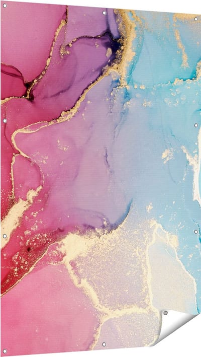 Gards Tuinposter Abstracte Kunst van Marmer - Roze met Blauw - 100x150 cm - Tuindoek - Tuindecoratie - Wanddecoratie buiten - Tuinschilderij