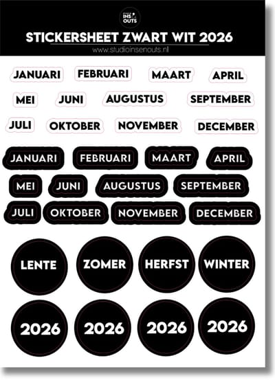 Stickervel Maanden 2026 | Zwart Wit