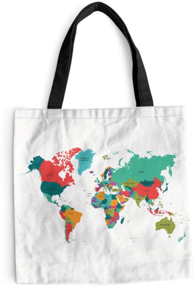 MuchoWow® Schoudertas - Strandtas - Big Shopper - Boodschappentas - Wereldkaart - Kleurrijk - Simpel - 40x40 cm - Katoenen tas