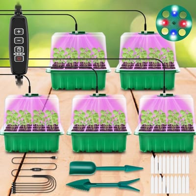 Mini Kweekkas voor Planten - 5-delige Set met Licht, Zaaitray met Deksel, Labels en Tuingereedschap voor het Kweken van Zaailingen en Tuinieren