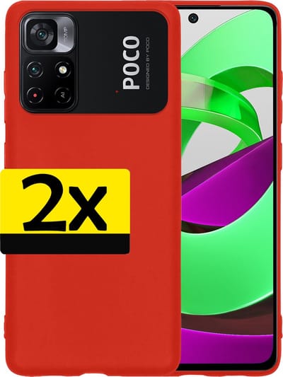 Hoesje - 2 Stuks - Geschikt voor Xiaomi Poco M4 Pro 5G - Sterk & Shockproof - Case Siliconen - Back Cover - Telefoon Hoes - Telefoonhoesjes - Rood