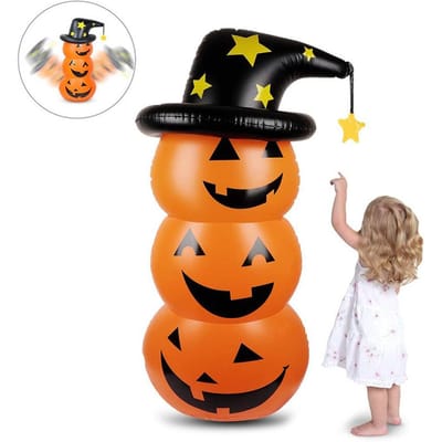Gobelet Citrouille d'Halloween 55,1 pouces PVC Mignon Décoration de Citrouille d'Halloween Gonflable pour Extérieur ou black