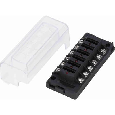 6-weg steekzekeringblok Marine zekeringhouder DC 12-32V met LED-indicator Stofkap voor Auto Boot Camper Vrachtwagen black
