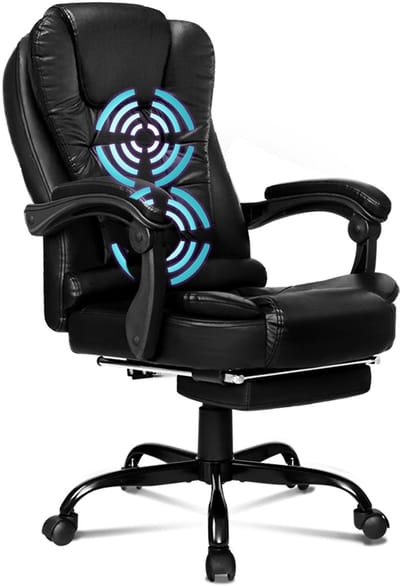 ALFORDSON - Bureau stoel voor computer & gaming - Hoge rugleuning met lendensteun - Draaistoel op wielen - Leder - Uitschuifbare voetensteun - 5 massage modi - USB aansluiting