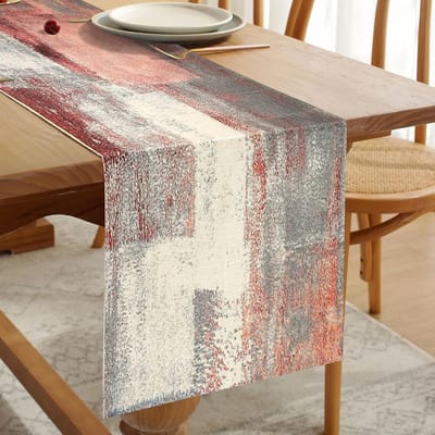 Tafelloper Linnen Dubbellaagse Tafelloper Dikker Roze en Grijs Winter Decoratieve Doek voor Salontafel, Kerstfeesten, Bruiloften, Diners, Home Decor 33 cm x 183 cm