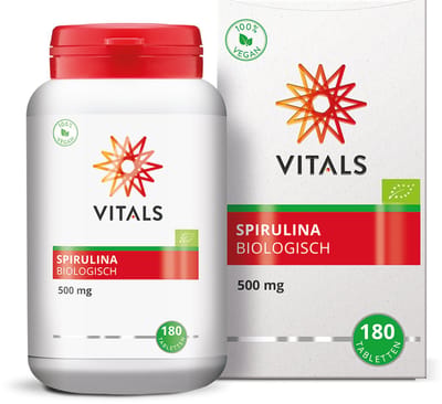 Vitals Spirulina Biologisch 500 mg - 180 tabletten. ’s werelds meest voedzame greenfood, tablet zonder hulpstoffen.