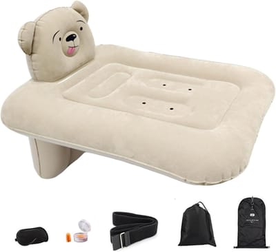 Peuter Vliegtuigbed - Opblaasbaar Bed - Comfortabel Reizen - Met Veiligheidsgordel - 31 x 23 x 11 cm - Kaki