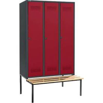 Schäfer Shop Genius Kledingkast met bank, 3 compartimenten, 400 mm breedte van het compartiment, veiligheidsslot, antraciet/rood, antraciet/rubberrood