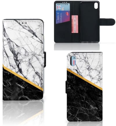 Xiaomi Redmi 7A Bookcase Marmer Wit Zwart - Origineel Cadeau Man