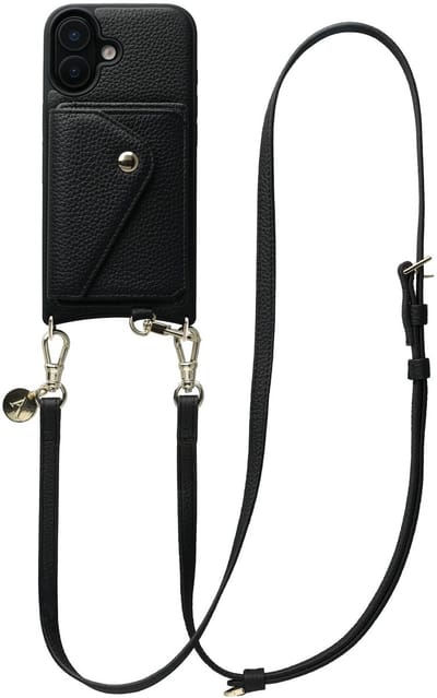 AVY Leren Hoesje geschikt voor Apple iPhone 17 | Met Koord en Magnetische Kaarthouder | Compatibel met MagSafe | Leather Case met 130CM Koord & Wallet | Long Leather | Zwart