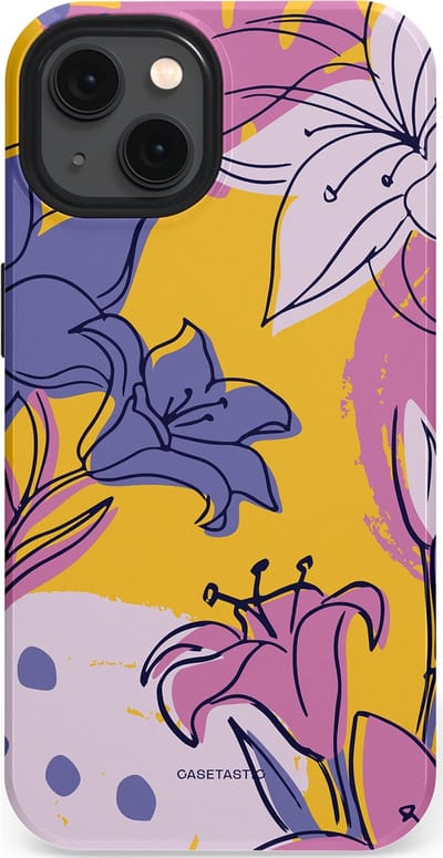 Casetastic Hoesje Geschikt voor Apple iPhone 13 Magsafe - Stijlvolle Beschermende Duo-layer Case - Paarse Lelie Kunst