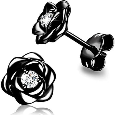 Huitan Eternity Bloem Oorbellen met CZ Romantische Rozen Oor Accessoires voor Vrouwen Dagelijkse Slijtage Elegante Oorbellen Klassieke Sieraden black