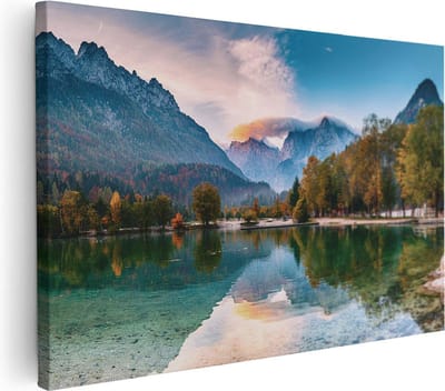 Artaza Canvas Schilderij Landschap - 30x20 cm - Klein - Wanddecoratie Bergen - Muurdecoratie Meer Herfst - Kamer Accessoires Natuur