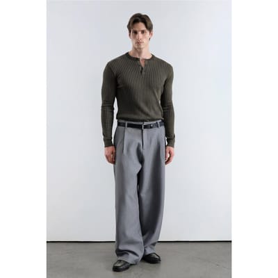 Slim Fit Knopkraag Lange Mouwen T-Shirt