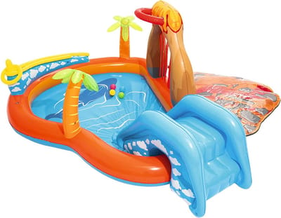 Kinderzwembad met Glijbaan - Waterspeelcentrum "Lava Lagoon" 265 x 265 x 104 cm - Vierkant Meerkleurig - Geschikt vanaf 2 jaar - Gratis verzending