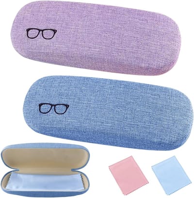 Set van 2 Harde Brillenhoezen van PU Leer - Krasbestendig, Inclusief Schoonmaakdoekje, Geschikt voor Zonnebrillen en Leesbrillen voor Dames, Heren en Kinderen