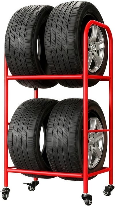 Bandenopslagrek - Bandenhouder - Banden Opslaan - Met Zwenkwielen - 70 cm - Rood