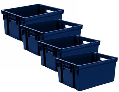 EDA Opbergkrat stapelbaar - 4x - kunststof - 10 Liter - L32 x B26 x H18 cm - blauw - opbergbak - opbergen