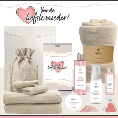 Geschenkset “Voor de liefste moeder!” - 11 producten - 1660 gram | Triomf Original - Giftset voor haar Cadeau Moederdag Luxe wellness Pakket Vrouw Speciaal Cadeaupakket Bedankt Geschenk Lieve mama Verjaardag Kerst Kerstpakket Gift Set Roze Crème