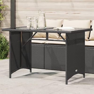 Tuintafel met glasplaat - Buitenmeubel - Buiten dineren - Onderhoudsvriendelijk polyrotan - 110x68x70 cm - Zwart