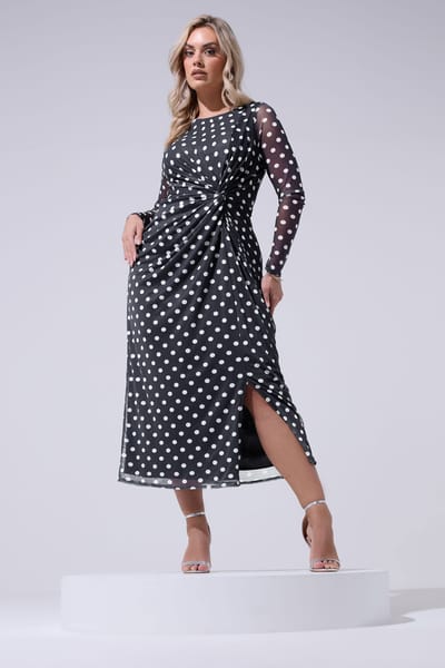 Yours London Marineblauwe Jurk Met Polkastippen En Knoop Size 42