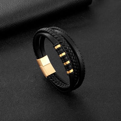 Bracelet Corde Cuir Homme Européen et Américain Bracelet Bicolore Homme Bracelet Simple Multicouche black