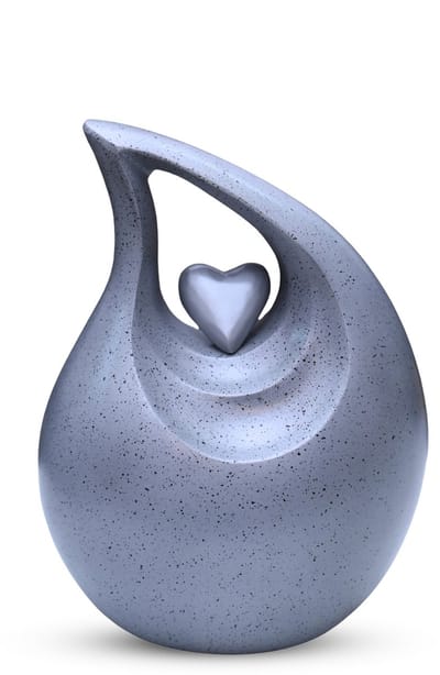 XXL As Urn - 3.5 Liter - Teardrop - Druppel Urn - Crematie Urn - Uniek - Voor Huisdieren of Menselijk As - Crematie As - Decoratie Urn - Silver Heart
