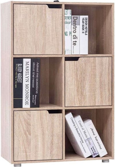 Happyment Boekenkast Jita - Industrieel - 6 Vakken - Oak - 3 Deuren - Boekenrek - Woonkamer, slaapkamer en kinderkamer - Hout