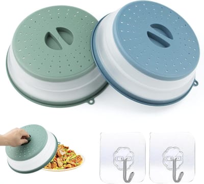 Vouwbare Magnetron Deksel 26.5 cm - Spatdeksel met Haak en Ventilatie, Warmtebestendig en Ruimtebesparend voor Groenten en Fruit, Set van 2
