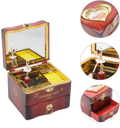 Dailygoods- Muziekdoos Roterende Ballerina - Sieradendoos - Ornamenten - Duurzaam Kunststof - Spiegel - Cadeau voor Kinderen - Sieradenbox