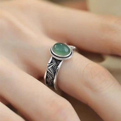 Eioppervlak Bamboe Blad Geweven Ring Dames High-end Design Nieuwe Chinese Retro Verstelbare Jadeiet Geweven Ring zilver
