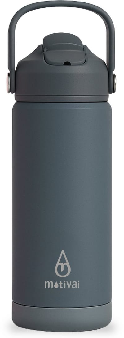 Motivai Safe Sip RVS Drinkfles met Rietje & Schoonmaakborstel – 550ML – 100% Lekvrij & Dubbelwandig – Thermosbeker Waterfles – Olifantgrijs