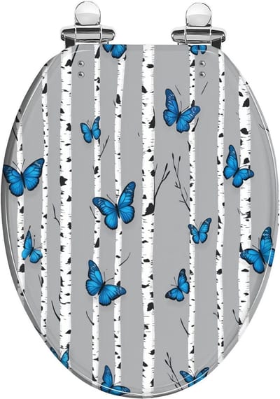Decoratieve WC-bril - Toiletzitting Hars - Badkamer Opknappen - Softclose Scharnieren - Langwerpige Vorm - Blauw Vlinder Patroon