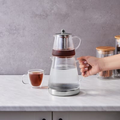 Karaca Keops - Glazen Theepot – Turkse Theepot – 450 ml / 1500 ml – Transparant Glas – Moderne Theepot