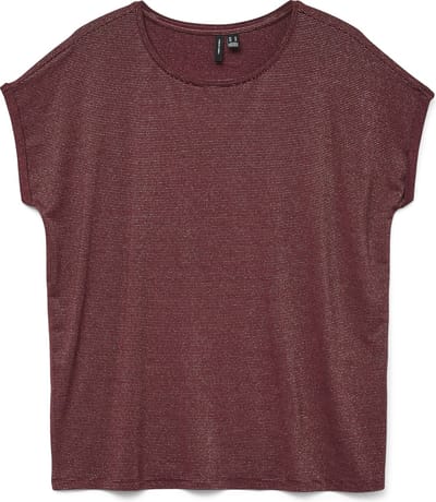 Vero Moda T-shirt Vmlava Glitter Ss Top Stripe Ga Jrs 10250488 Syrah/gold Lurex Dames Maat - M