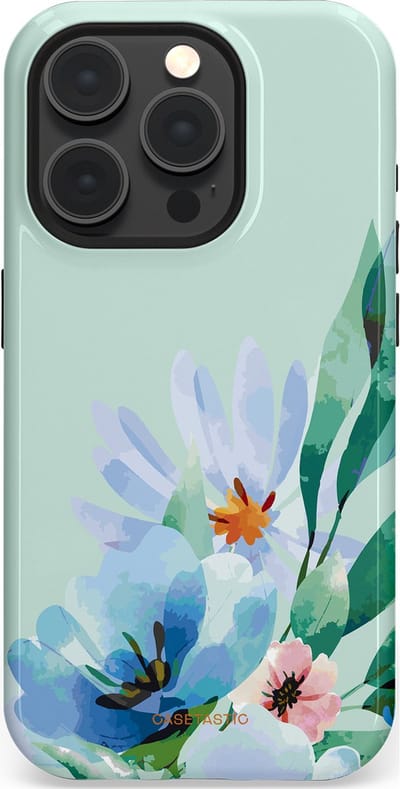 Casetastic hoesje geschikt voor Apple iPhone 15 Pro - MagSafe - Dubbellaagse bescherming - Lente schildering - Fashion Case - Lichtgrijs Lichtblauw Mintgroen