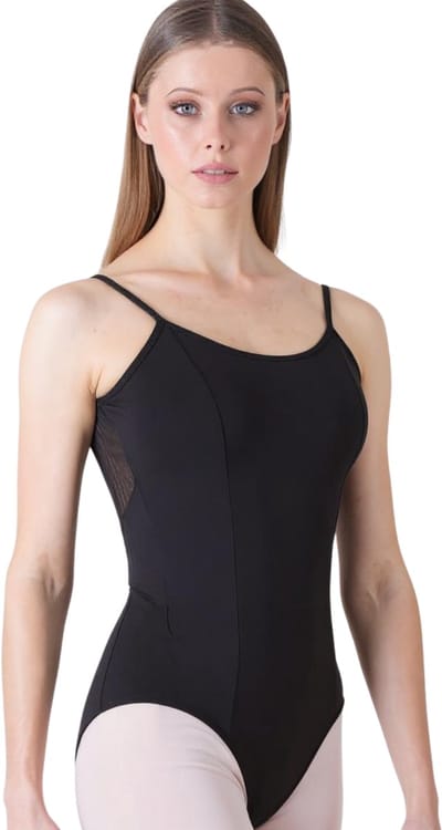 Dancer Dancewear - Balletpak volwassenen "La Danza" met mesh en spaghettibandjes - Zwart - Maat 34 (maat S)