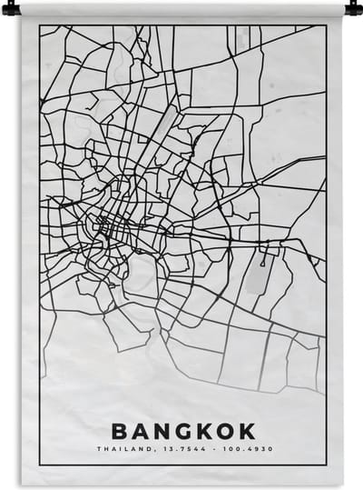 Wandkleed - Wanddoek - Bangkok - Zwart Wit - Plattegrond - Stadskaart - Kaart - 120x180 cm - Wandtapijt