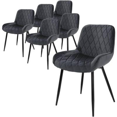 Set van 6 eetkamerstoelen diamond quilting antraciet fluwelen bekleding met metalen poten & hoge rugleuning incl. montagemateriaal ML-Design